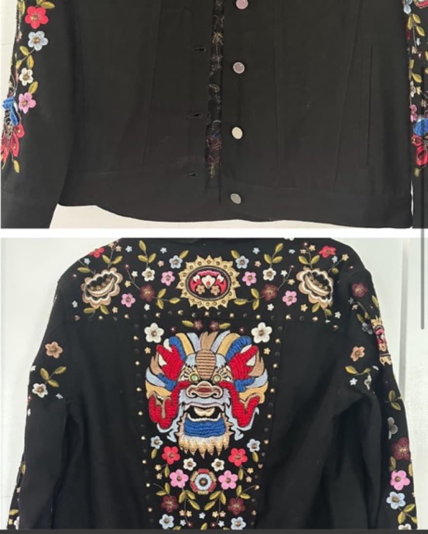 Floral Embroidered Denim Jacket - Image 3