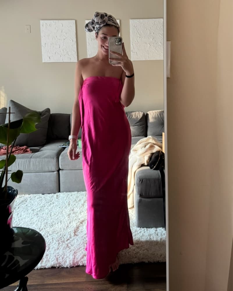 Vibrant Fuchsia Strapless Maxi Dress - Image 2