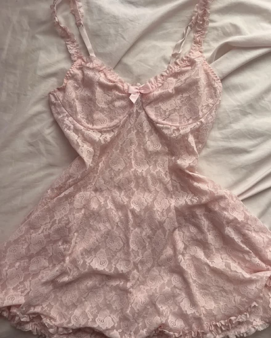 Vintage Pink Lace Slip Dress  - Image 2
