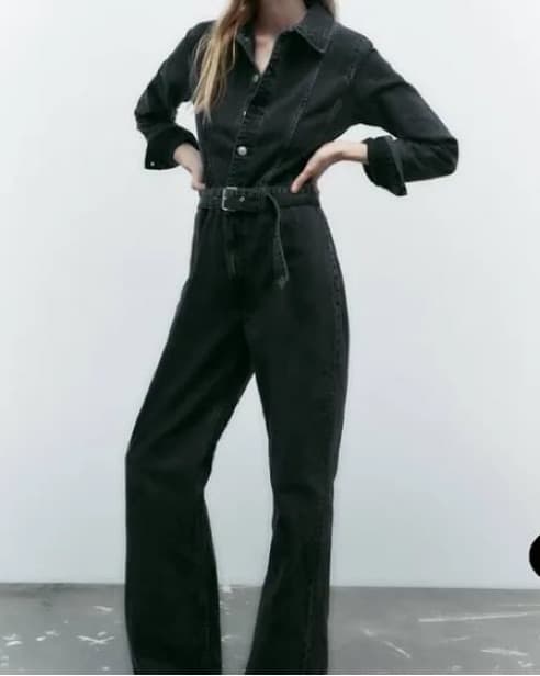 Black Denim  Full Length Jumpsuit  - Image 2