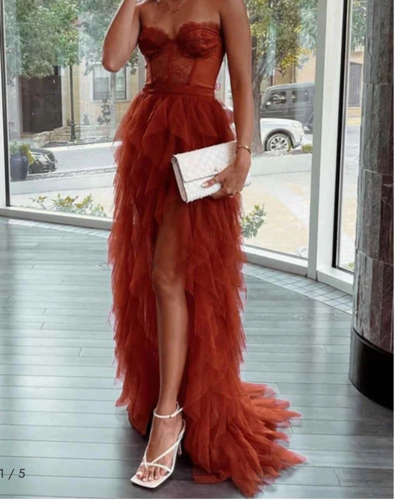 Vibrant Tulle Dress in Fiery Orange - Image 1