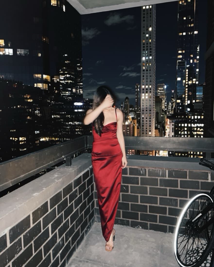 House of CB Wine Flora Satin Dress - Image 3