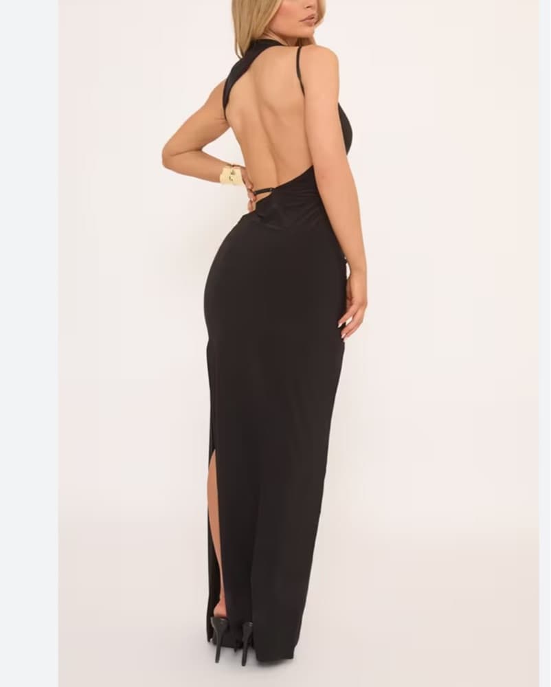 Black Backless Cutout Maxi Dress - Image 2