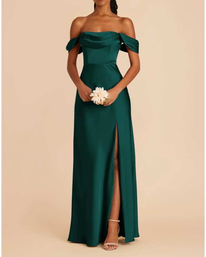 Mia Dress, Matte Emerald Satin Gown - Image 4