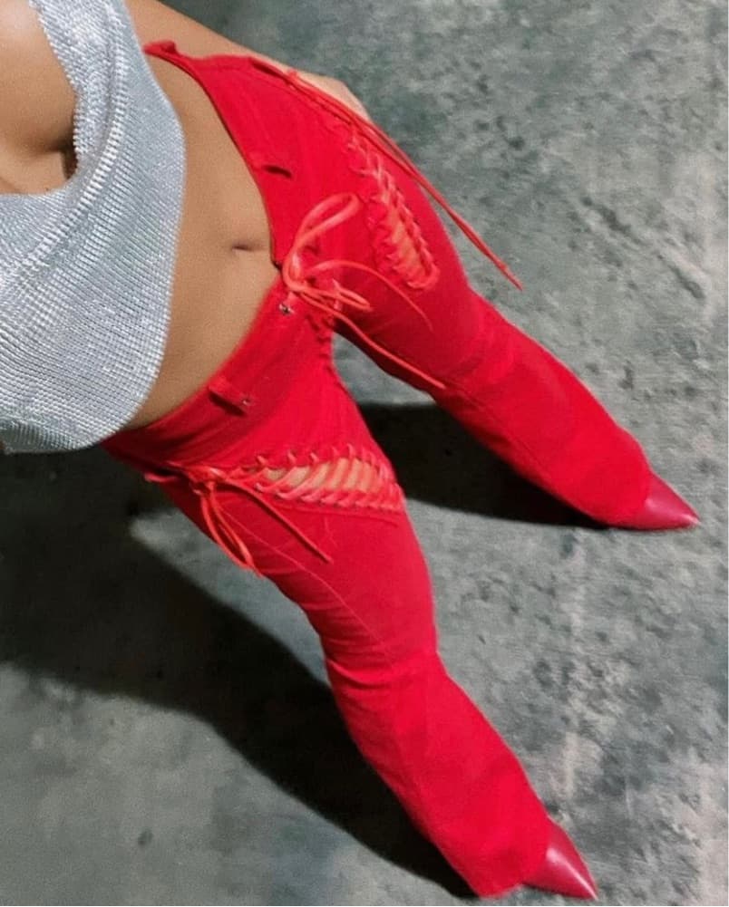 Edikted Red Lace Up Pants - Image 1