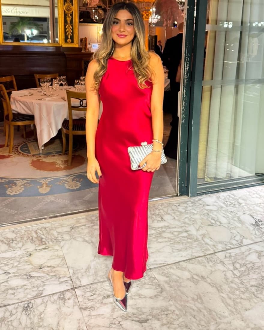 Satin Red Maxi Dress - Image 1