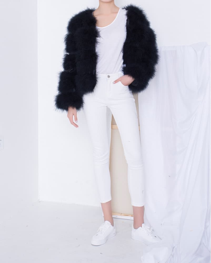Classic Black Layer Feather Jacket - Image 2