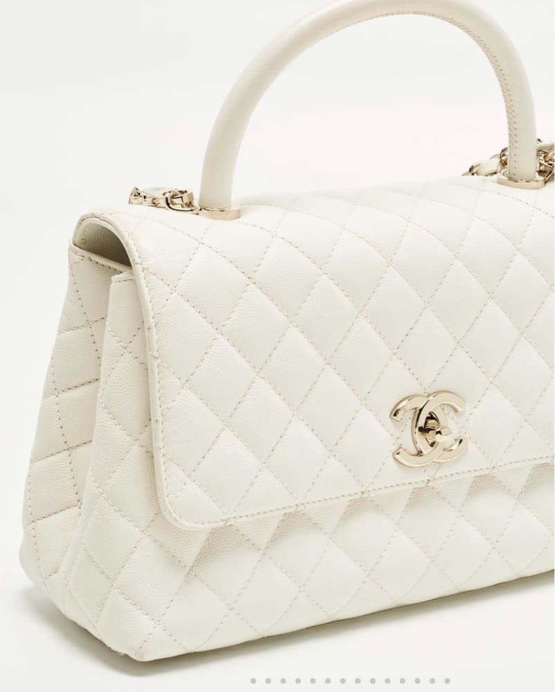 White Chanel Quilted Leather Handbag - Image 1