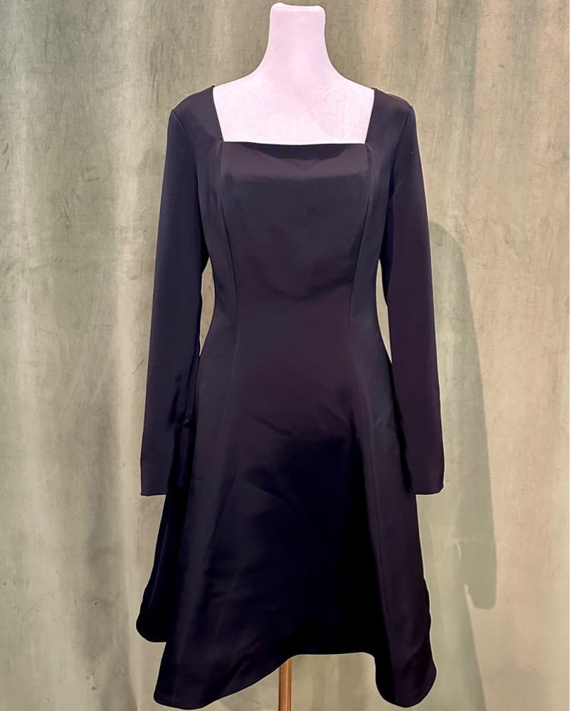 Chic Black Square Neck Long Sleeve Dress - Image 1