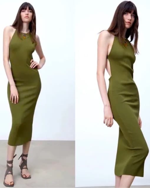 Zara Knit Olive Green Maxi Dress - Image 1