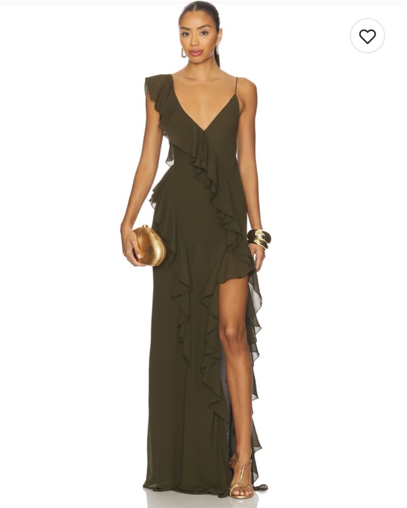 Ronny Kobo Olive Green Ruffled Maxi - Image 1