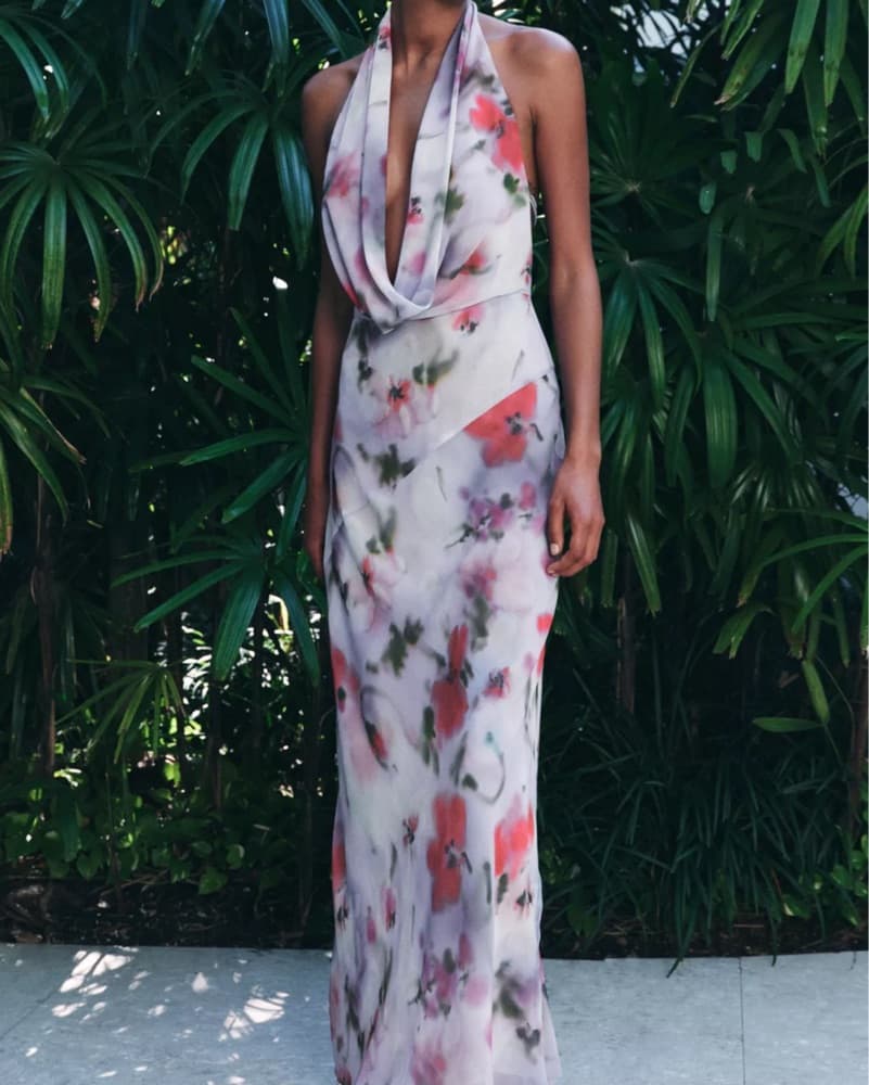Zara Printed Mulicolored Halter Dress - Image 1
