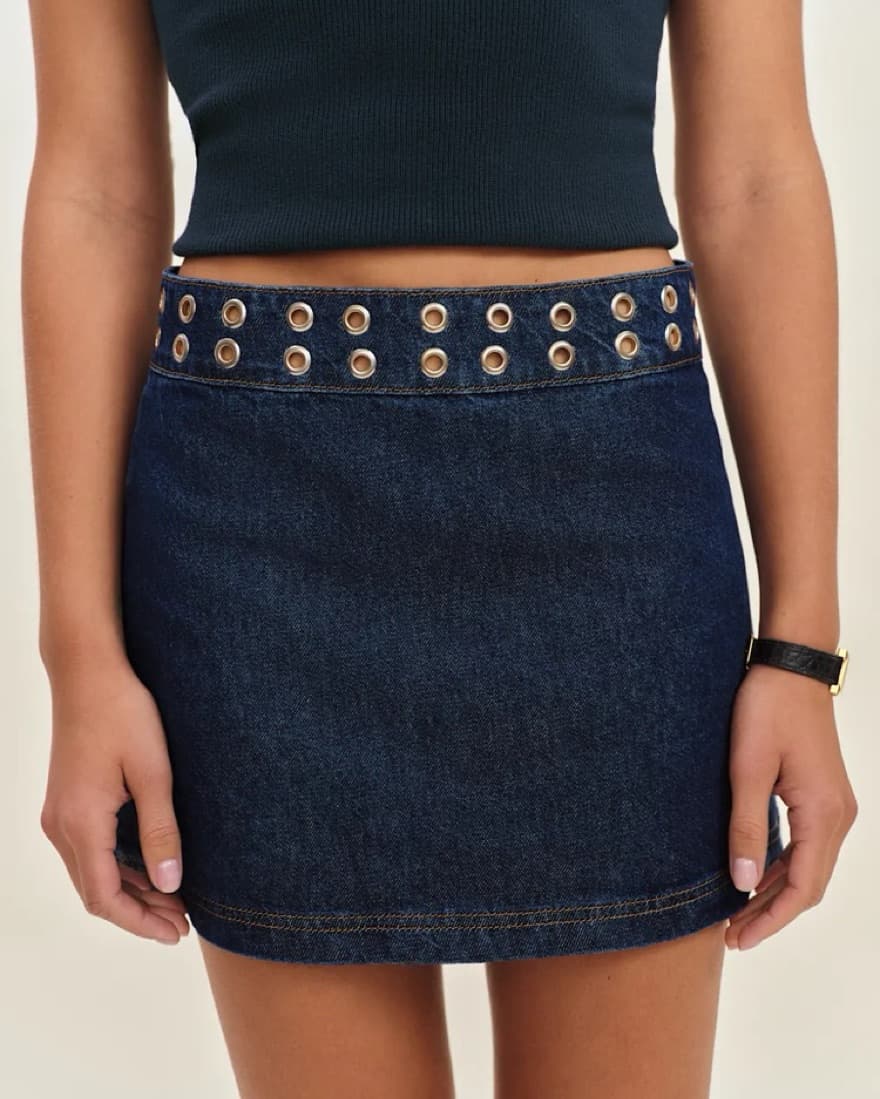 Reformation Mid Rise Denim Mini Skirt - Image 3