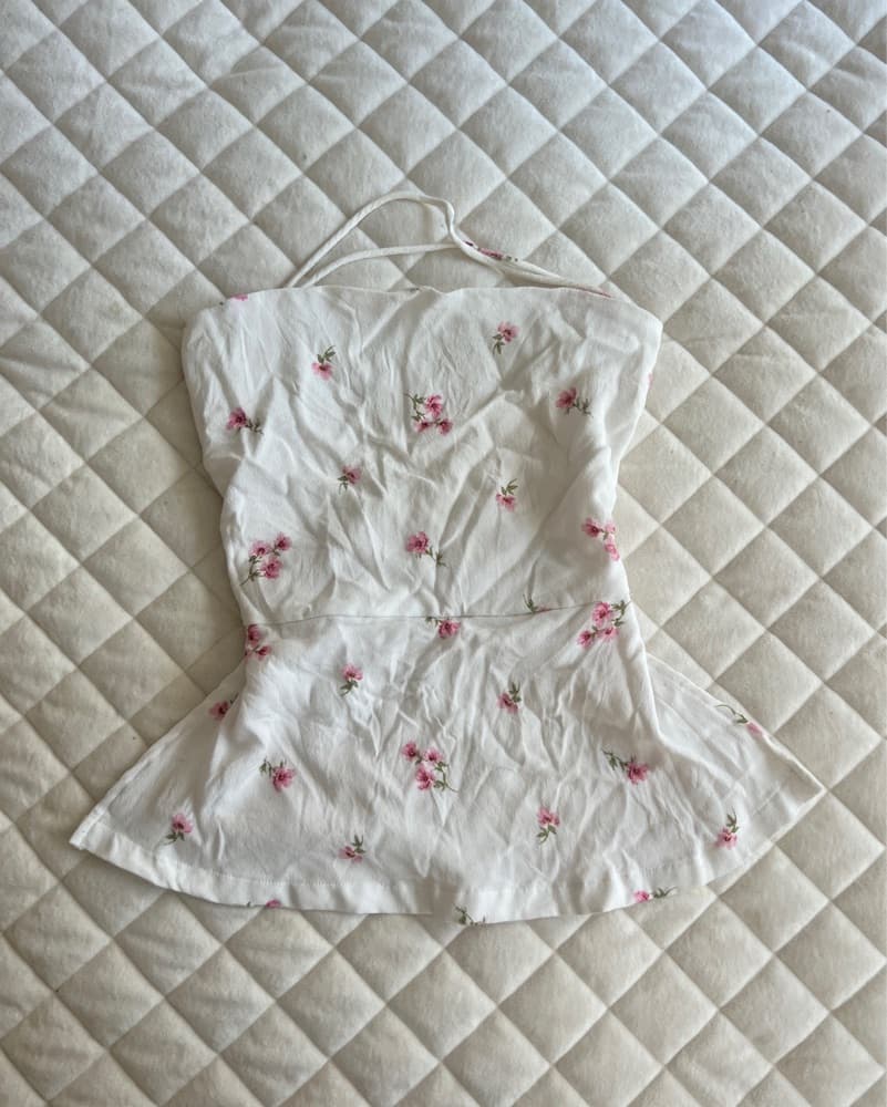 Floral Halter Backless Top - Image 1