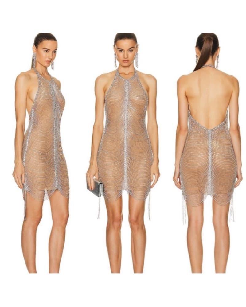 Retrofete Rhinestone Fringe Halter Mini Dress  - Image 1