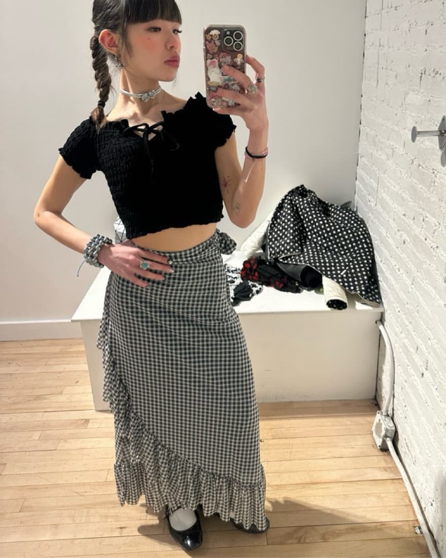 Ganni Ruffle Wrap gingham Skirt Midi - Image 1