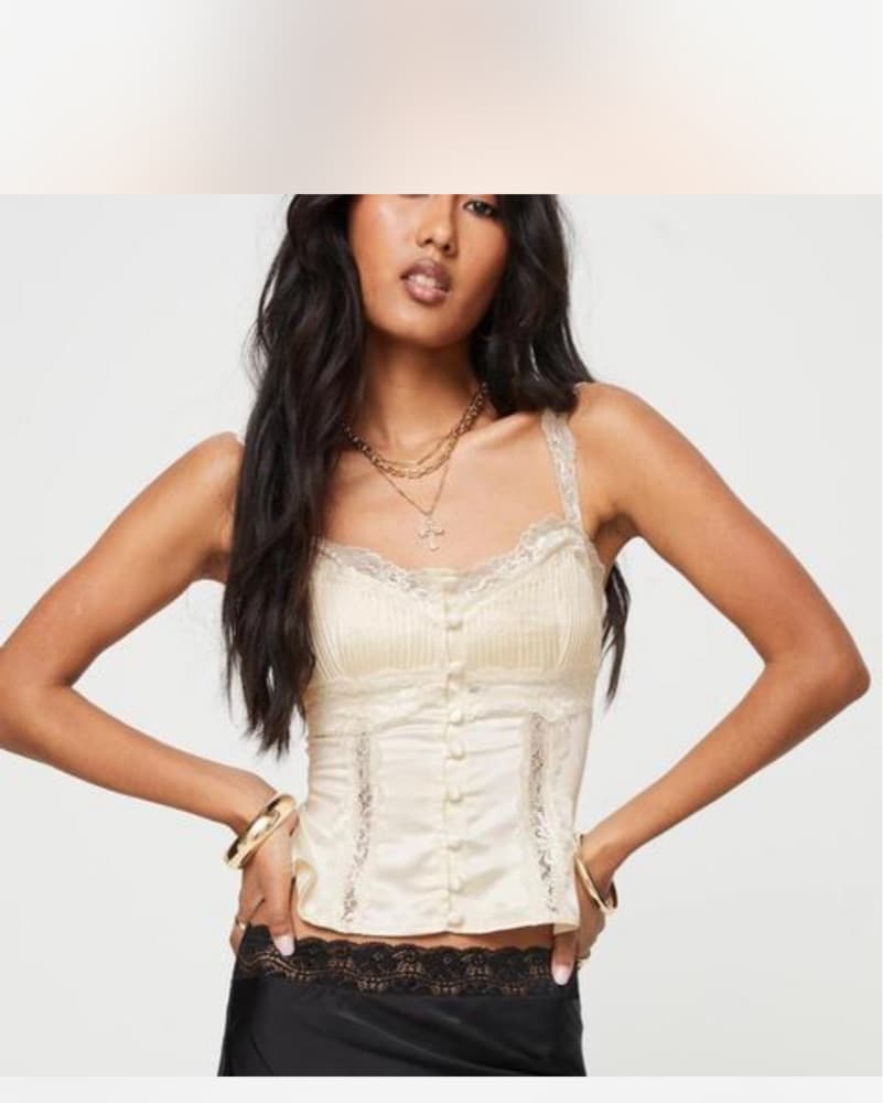 cream lace button up top - Image 1