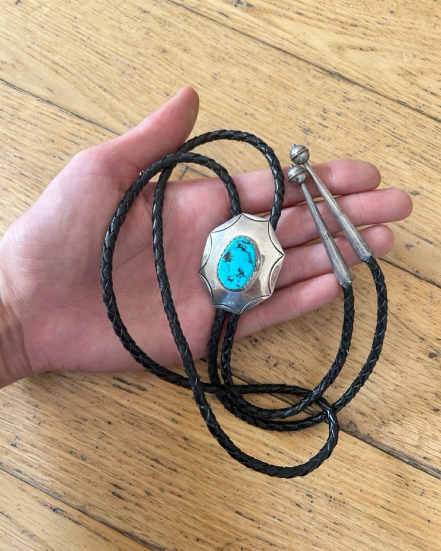 Original Navajo Turquoise Bolo Tie - Image 1