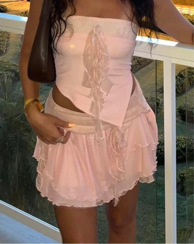 Romantic Ruffled Pink Two Piece Skirt Se - Image 4