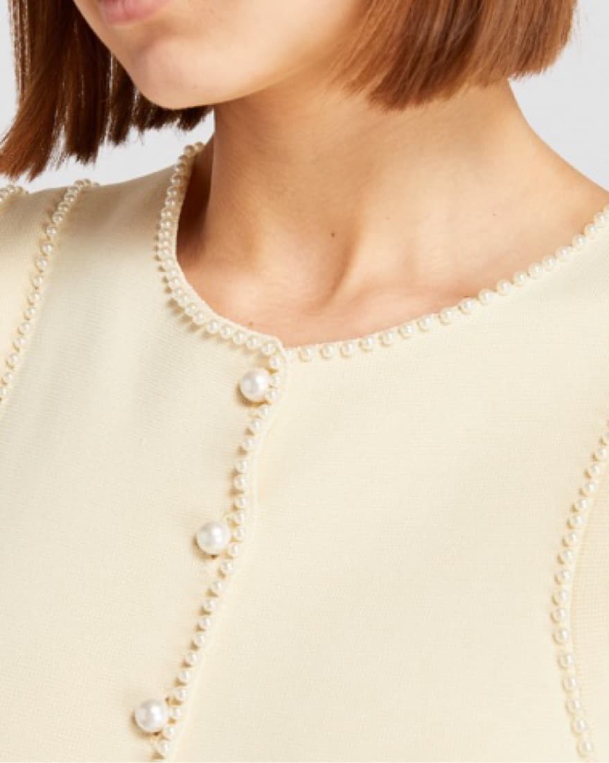 Sandro Pearl Detail Cream Knit Midi  - Image 4
