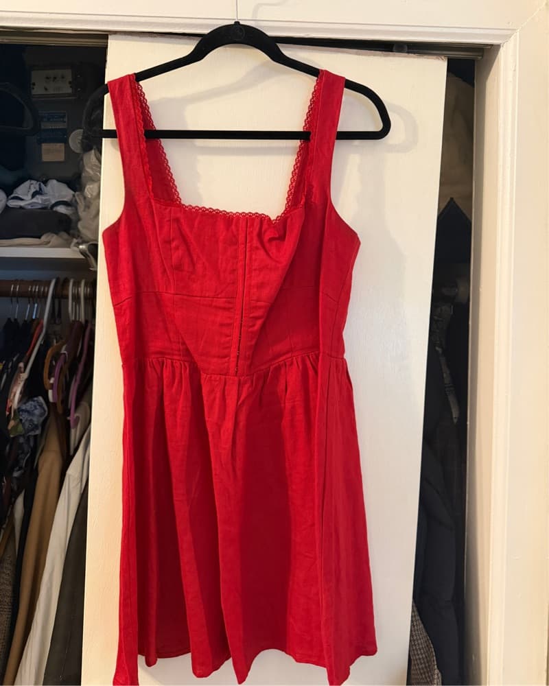 Vibrant Red Fit-and-Flare Dress - Image 3