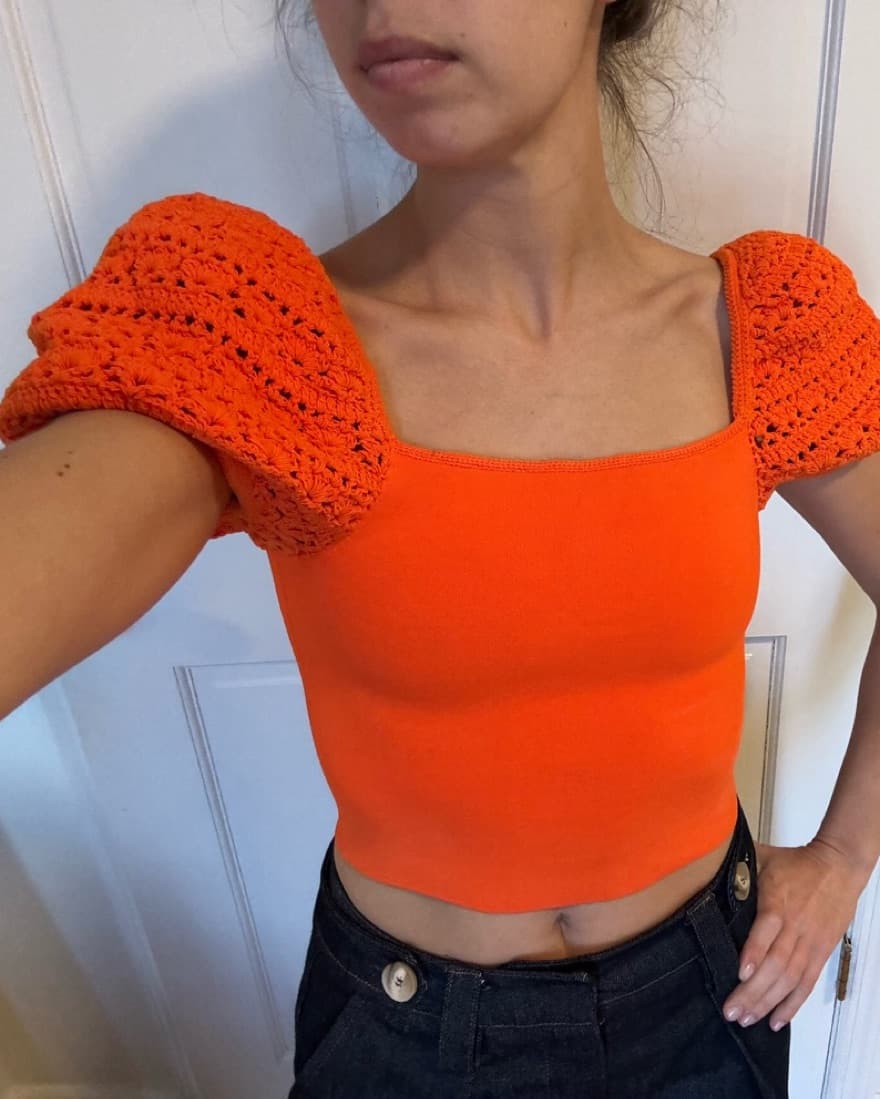 Orange Puff Sleeve Top - Image 1