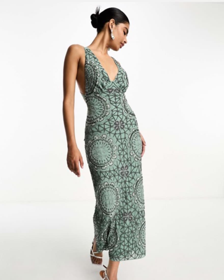 Embellished plunge midi dress  - Image 1