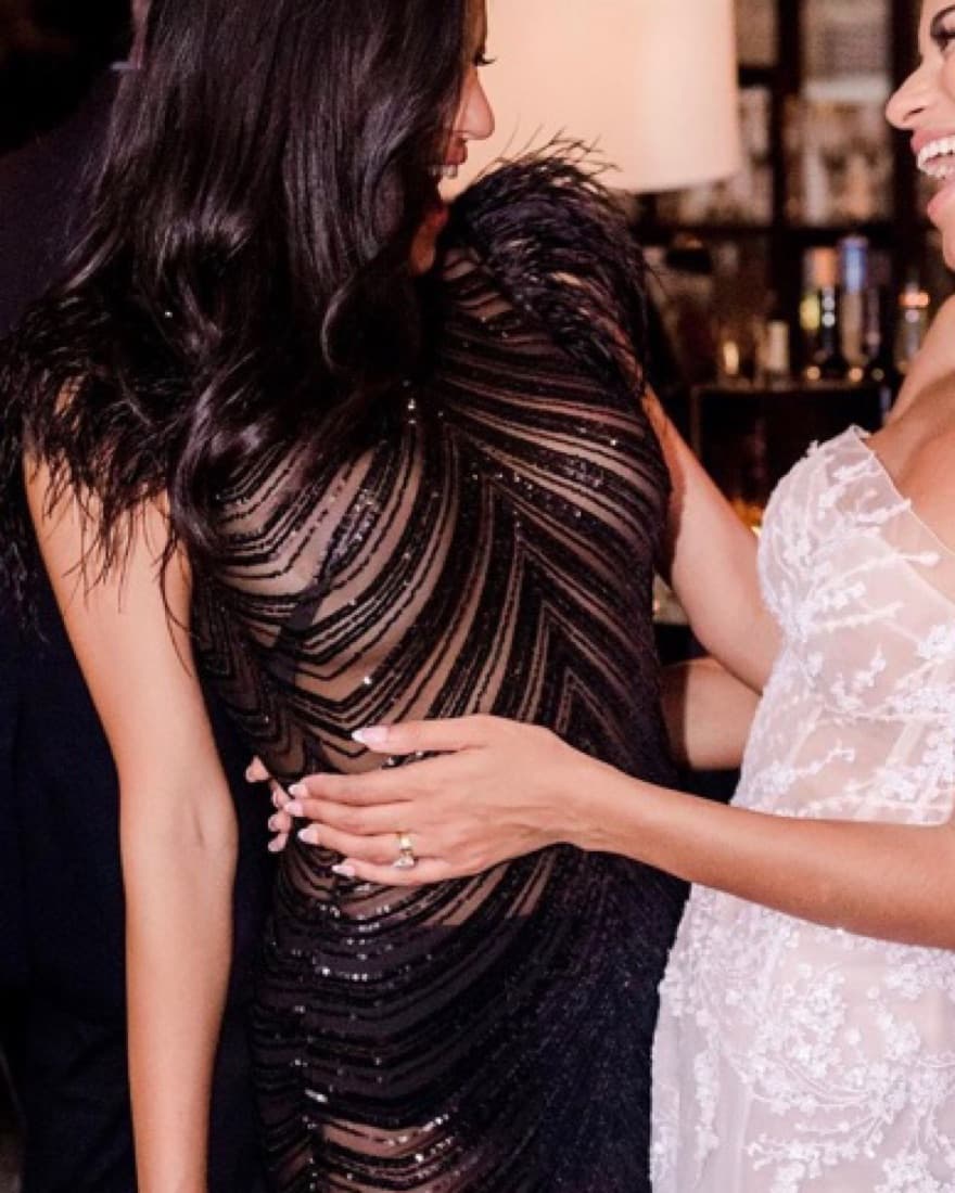 Viral Sheer Sequin Feather Maxi Dress - Image 2