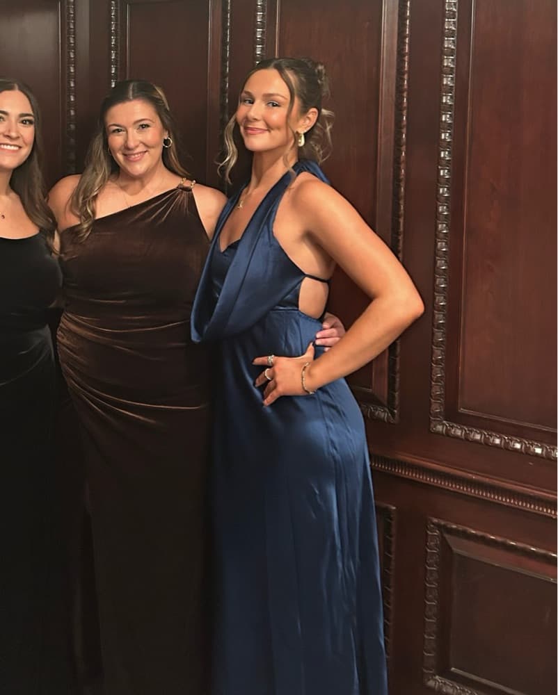 Blue Satin Cowl-Neck Halter Gown - Image 3