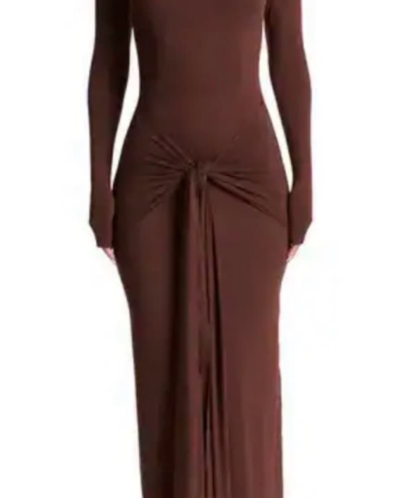 Tie Front Long Sleeve Maxi Dress - Image 3