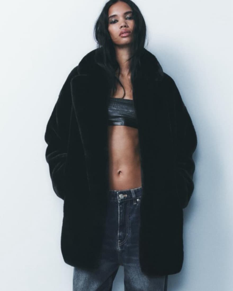 Zara Faux Fur Coat Black  - Image 2