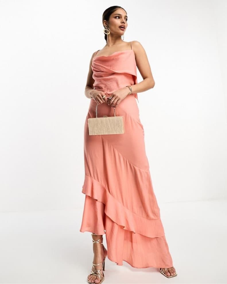 Satin Asymmetric Hem Slip Dress - Image 1