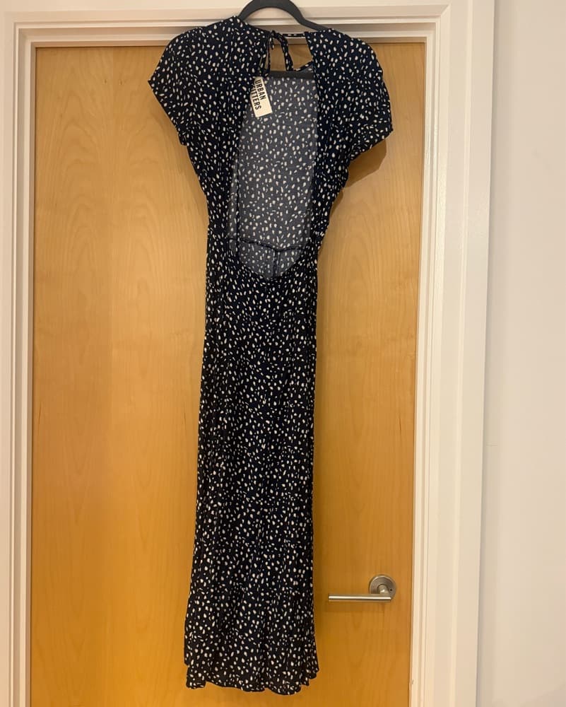 UO Navy Polka Dot Open Back Dress - Image 5