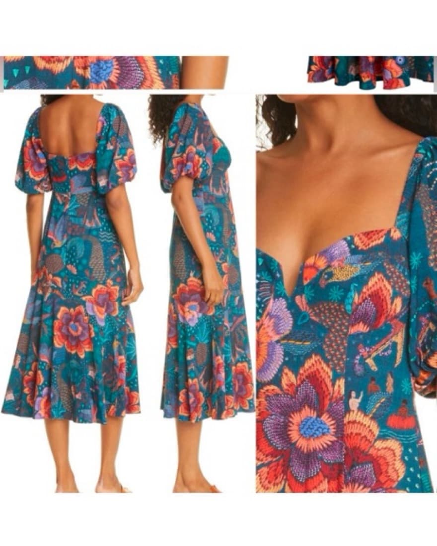 Farm Rio Teal River Notch Neck Dress - Image 5