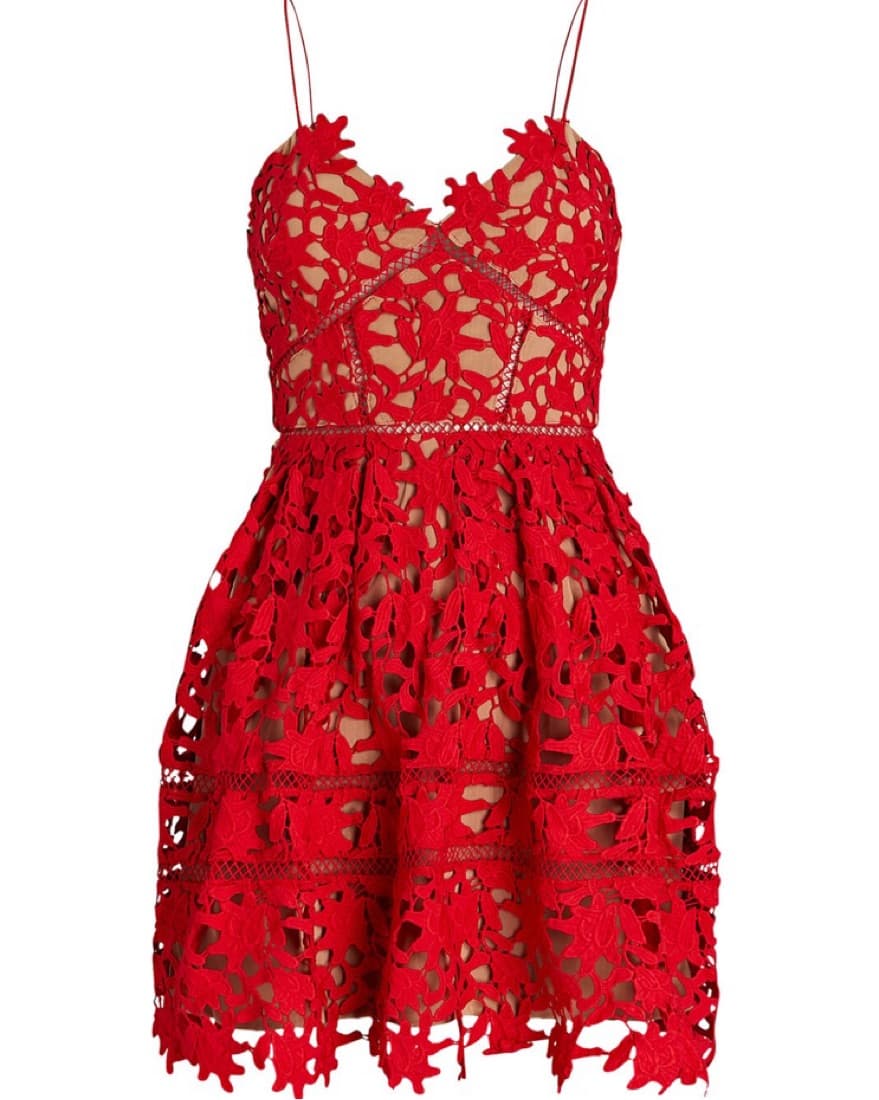 Red Lace Self Portrait Azalea Dress - Image 3