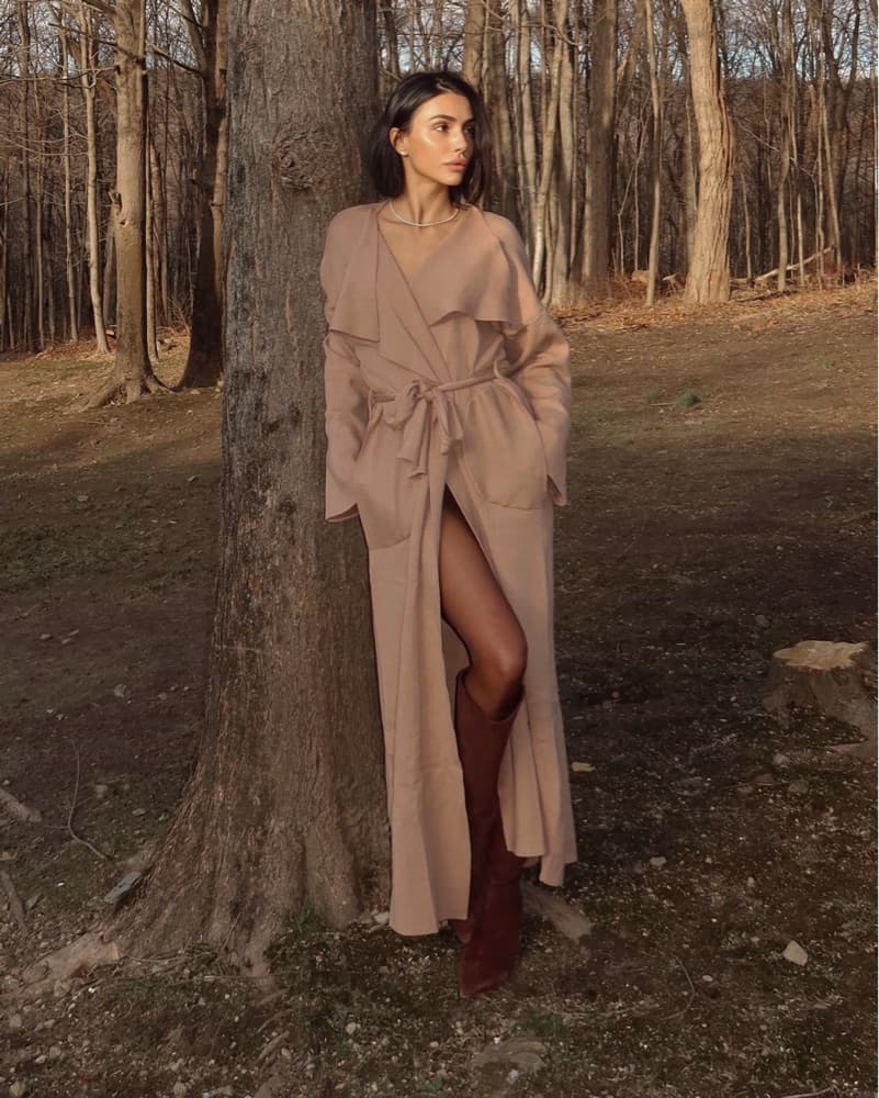 Elegant Beige Belted Sweater Dress - Image 3