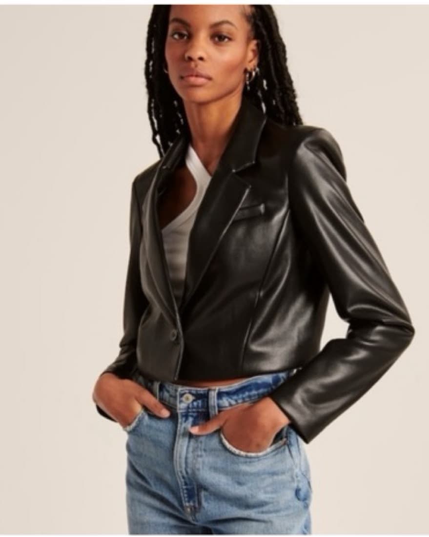 Cropped Leather Blazer - Image 2