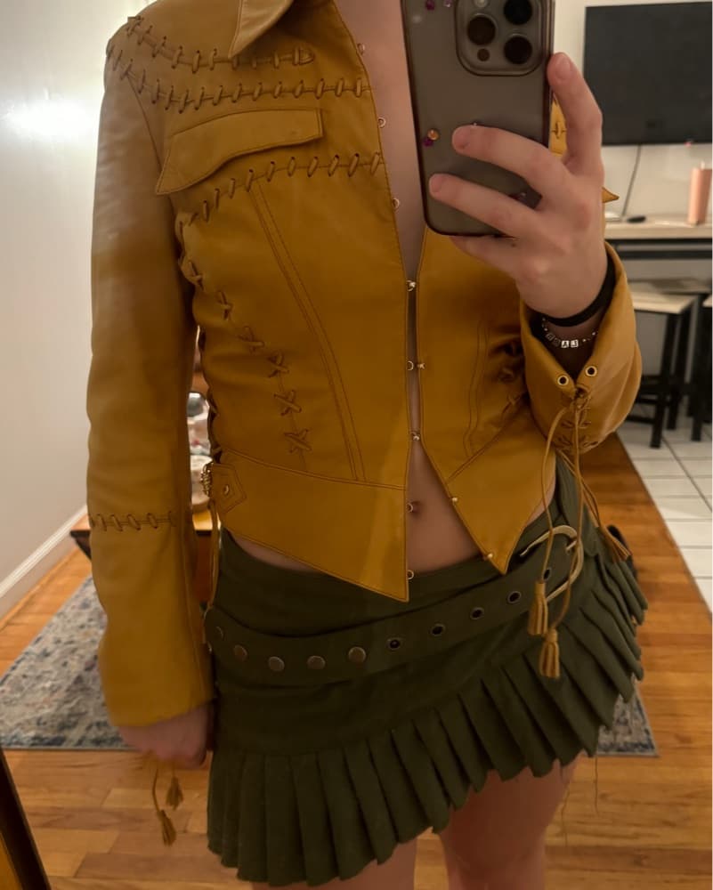 Cavalli Mustard Fringed Biker Jacket - Image 1