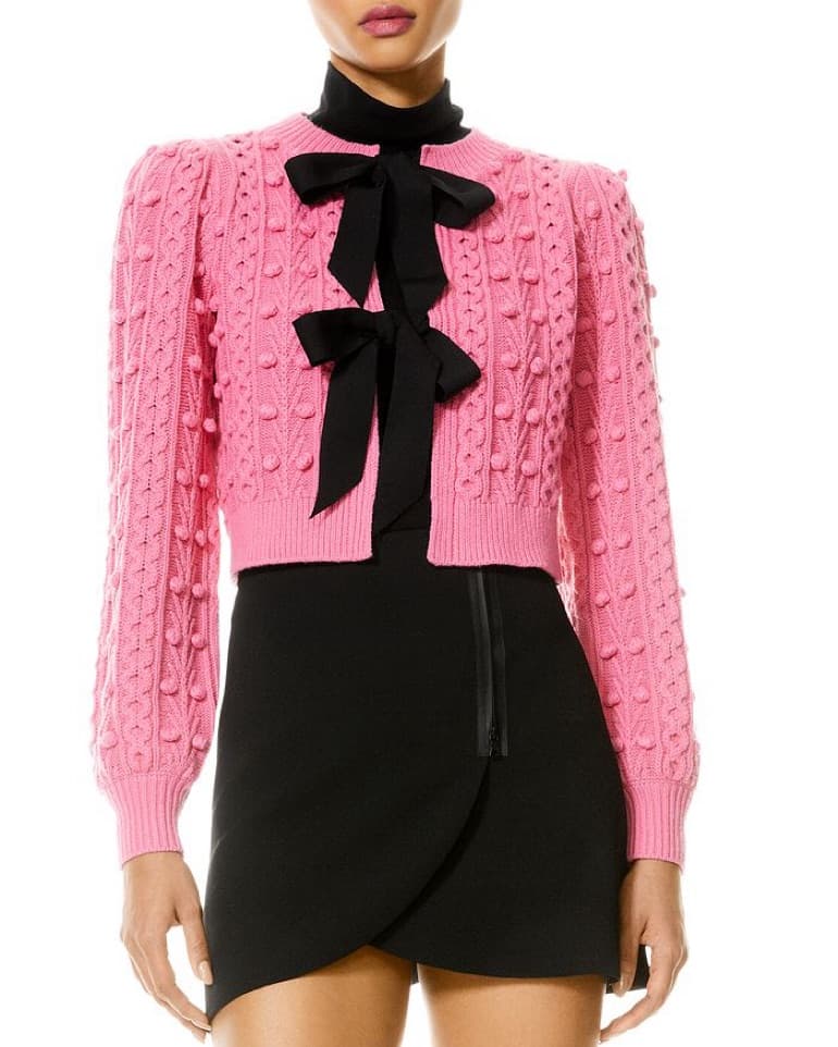 Alice & Olivia Pink Puff Sleeve Cardigan - Image 2