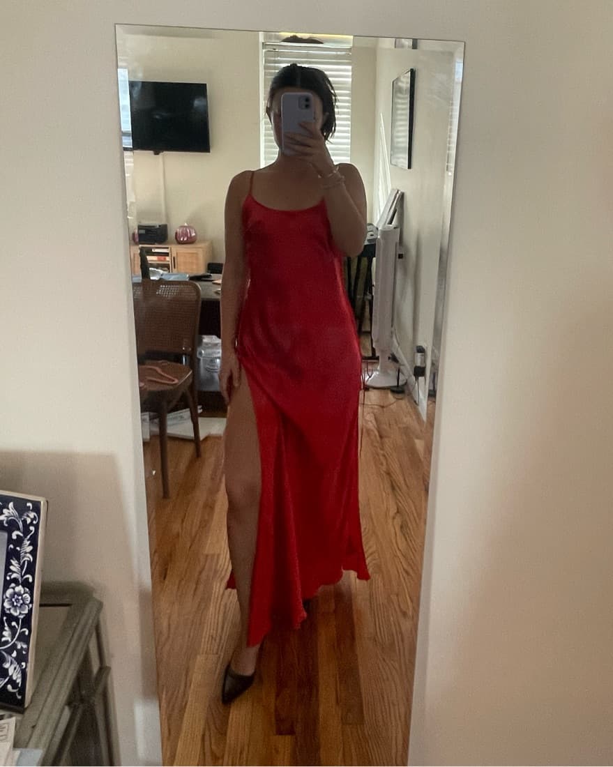 Sexy Silky Vintage Lace Up Red Dress - Image 4