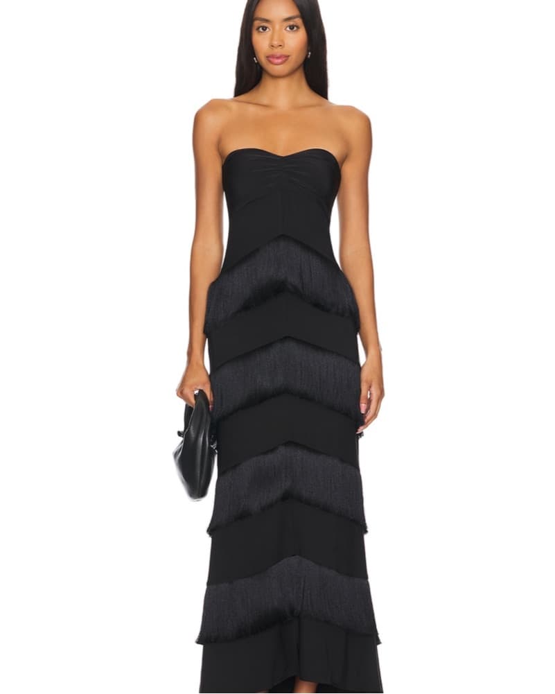 HERA FRINGE BLACK MAXI DRESS - Image 1