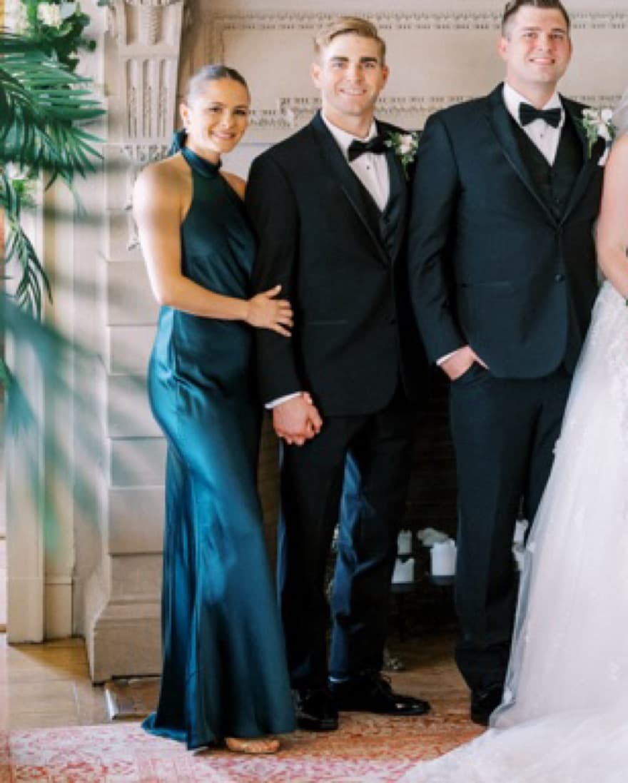 Green High Neck Satin Gown - Image 3