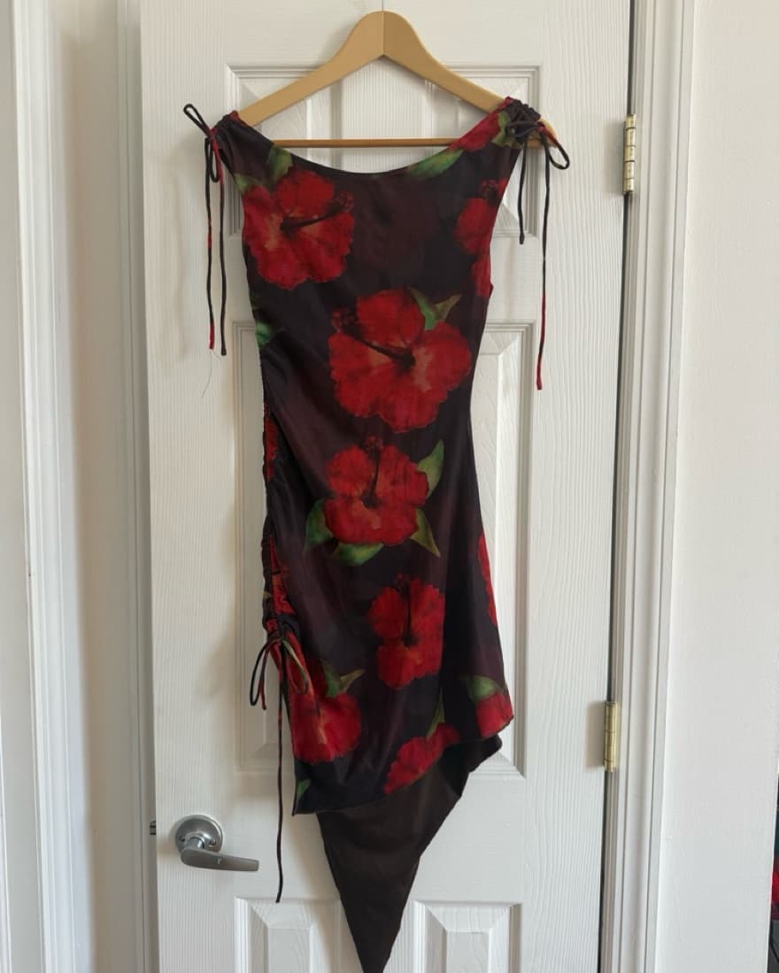 Red Tropic Floral Dress Off Shoulder - Image 6
