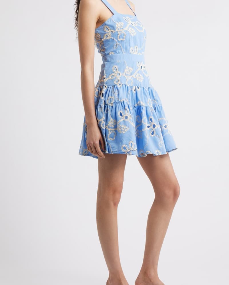 Blue Embroidered Mini Dress - Image 3