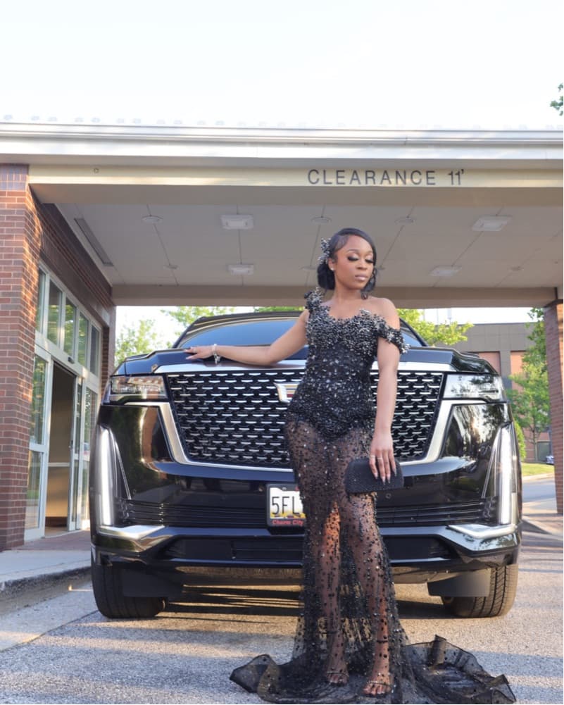 Black rhinestone prom dress - Image 3