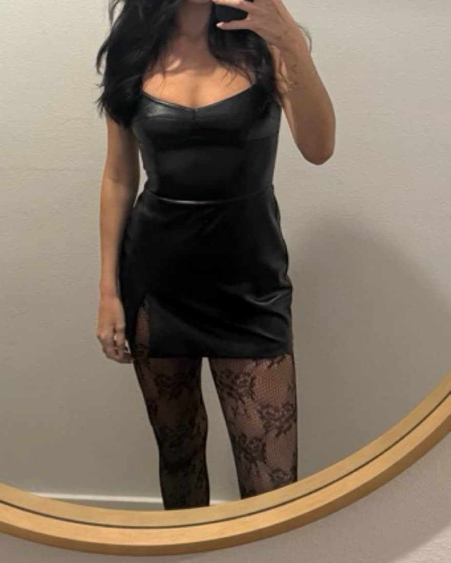 Sleek Black Leather Bodycon Dress - Image 1