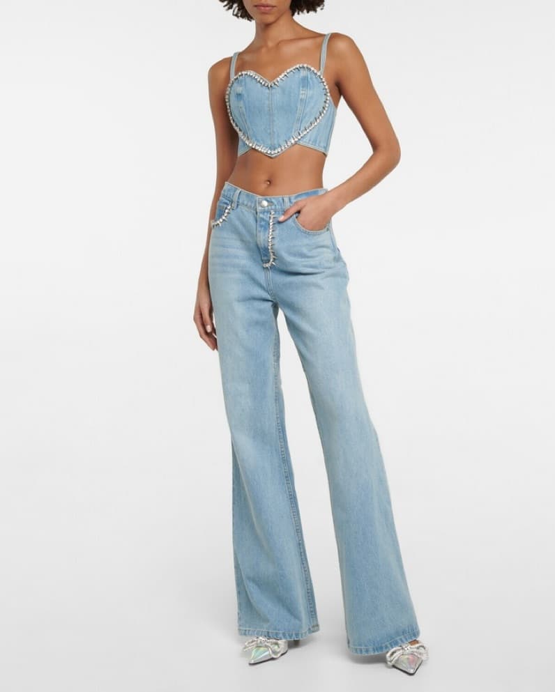 AREA crystal-embellished denim crop top - Image 3