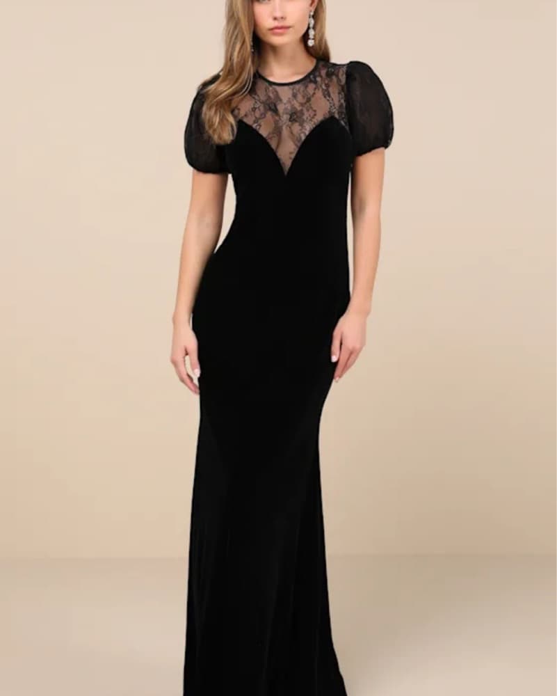 Black Tie Velvet Dress - Image 1