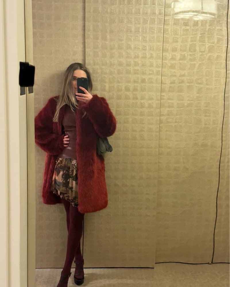 Beautiful Burgundy Faux Fur Coat - Image 3