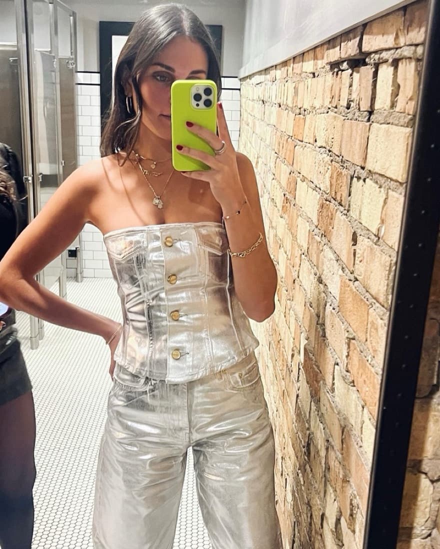 GANNI SILVER FOIL DENIM CORSET  - Image 1